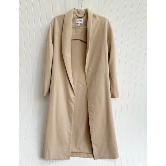 AYR The Robe Jacket Coat Tan Camel Shawl Collar Wool Blend Longline Medium - Picture 10 of 11